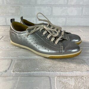 Ecco Sneakers Womens 38 Metallic Silver‎ Leather Lace Up 7 7.5